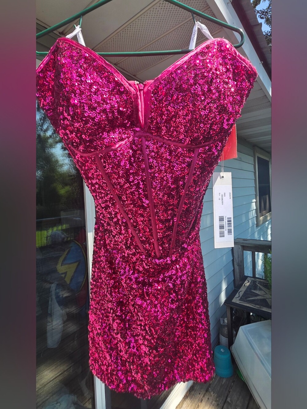 Jovani Rasberry Sequin Strapless Corset Mini Dress